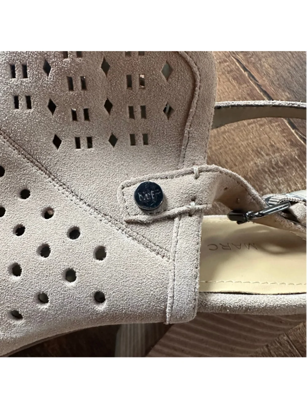 Women's Marc Fisher Beige Perforated Peep Toe Slingback Wedges Size 11 Summer
